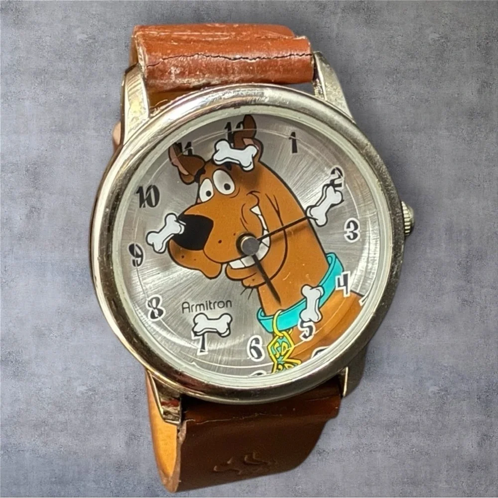 Vintage Armitron Scooby Doo Watch w/Original Brown Leather Strap/Band